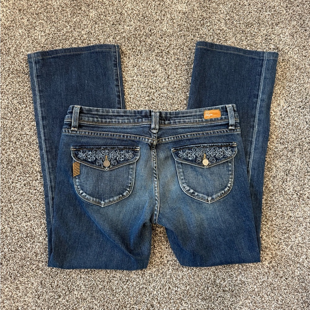 PAIGE Dark Blue Boot Cut Jeans with Embroidery